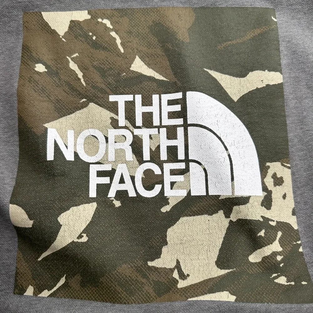 The North Face M‎ Grey Hoodie Camouflage Logo Print Never Stop Exploring Graphic